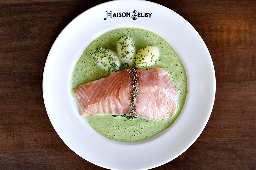 Maison Selby poached organic salmon
