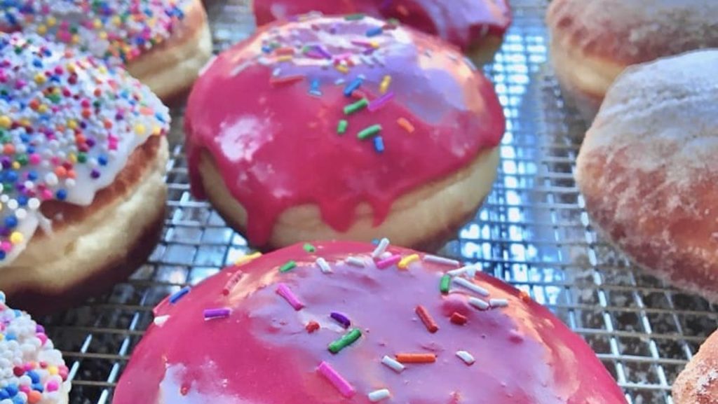 This bakery makes the prettiest filled donuts that come stacked with