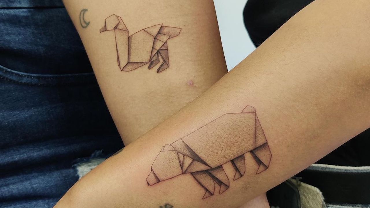 Little Tattoos — Fine line origami elephant tattoo on the right...