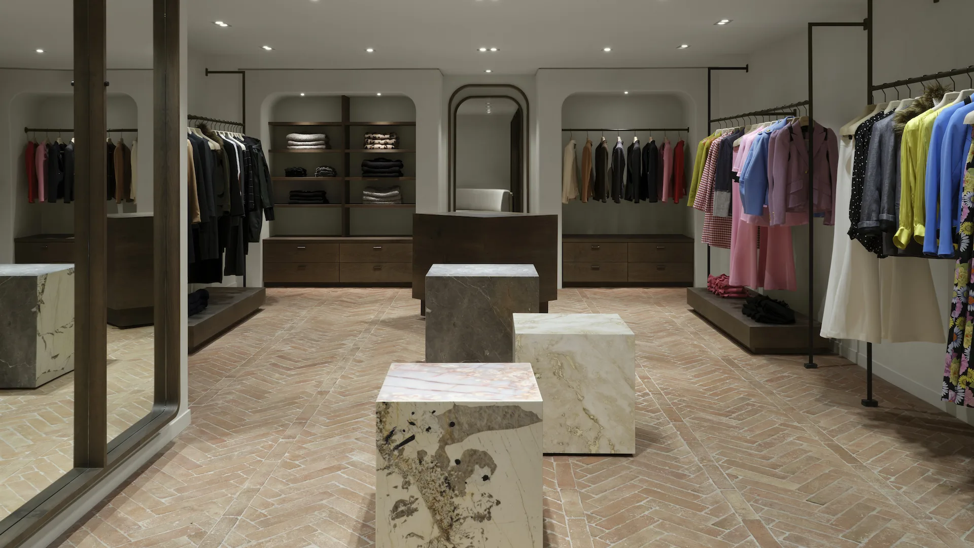 An interior shot of the first brick-and-motar location for fashion brand SMYTHE in Toronto