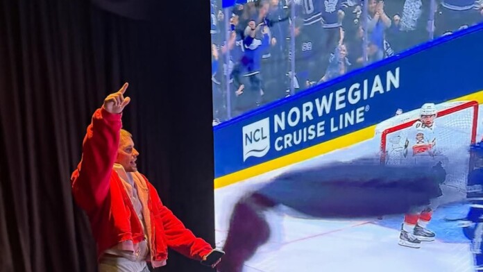 Justin Bieber watching the Leafs game