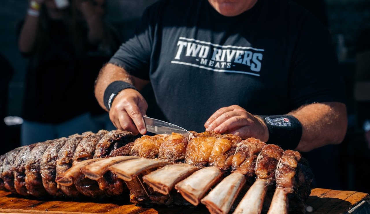 Slow-Roasted Rotisserie of Tomahawk Steaks from Two Rivers Meats in Victoria, BC