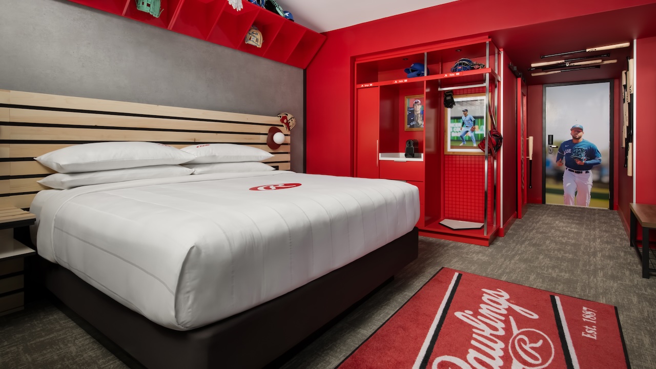 Rawlings Room has a bedroom that oozes baseball