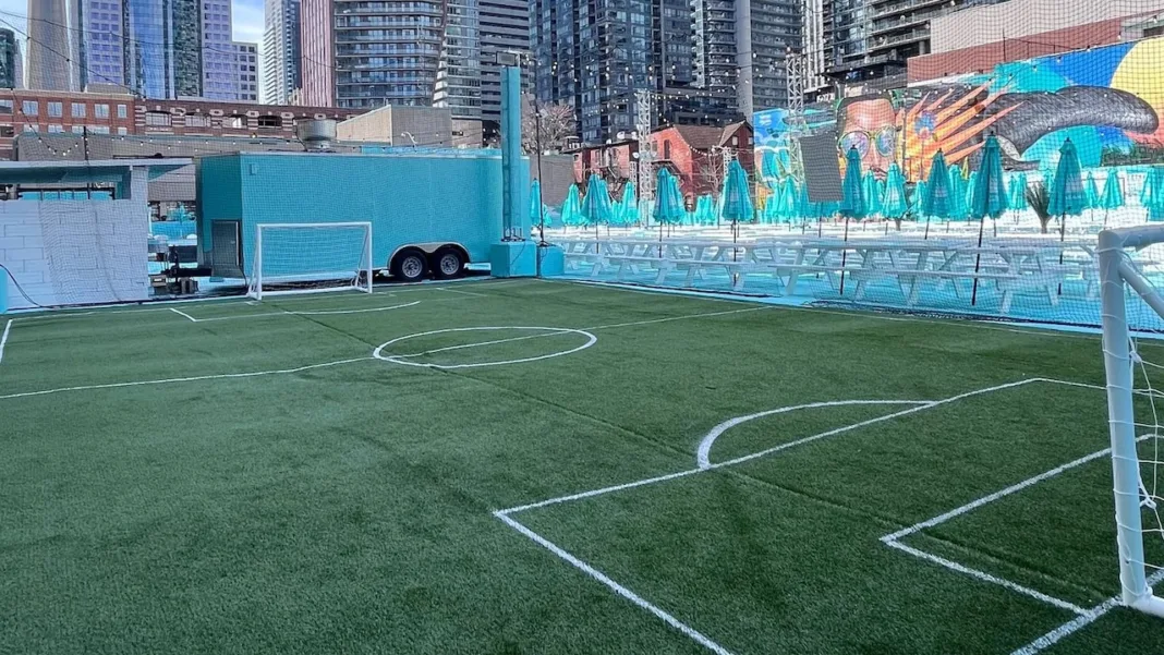 RendezViews soccer pitch, patio